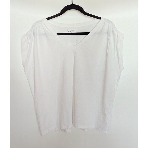 Loft Summer Sleeveless T-Shirt Smocked Shoulders White Size XL/16 Muscle Shirt - Picture 2 of 7